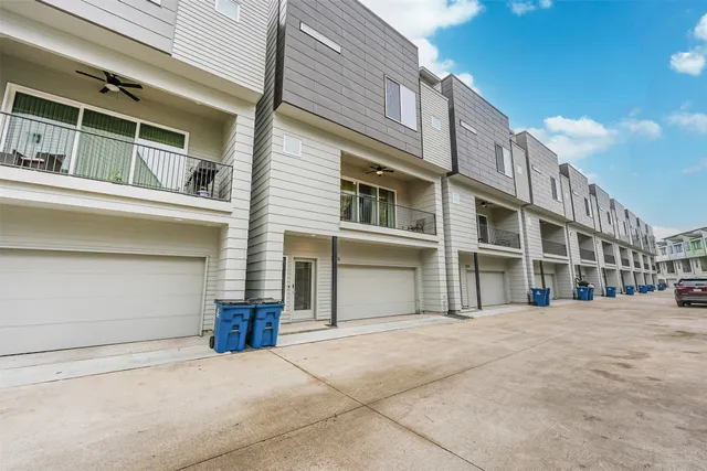 a view of a building with a glass door