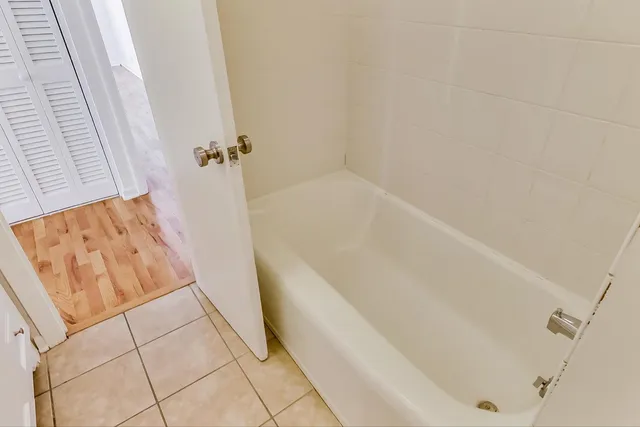 a bathroom with a bathtub
