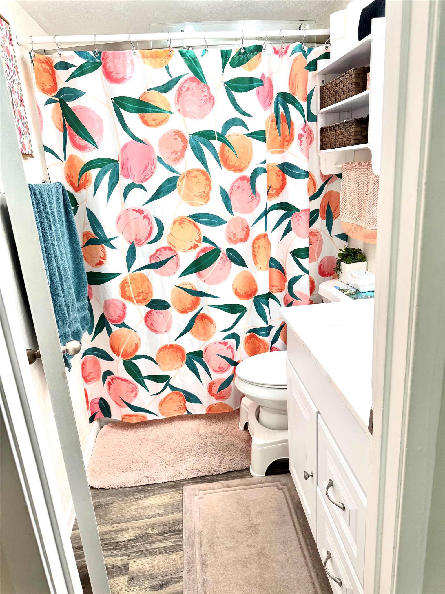 2413 Leon Street, Unit 108 Austin, TX 78705 - Photo 12 of 22 a bathroom with a sink and a shower curtain