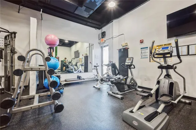a view of a room with gym equipment