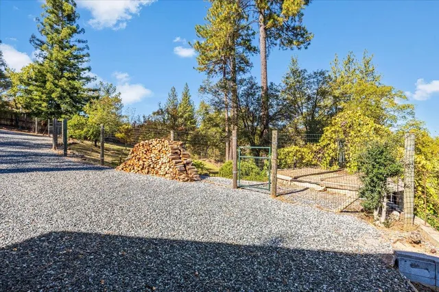 a view of a patio with swimming pool