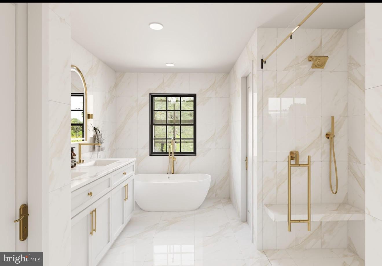 402 Sunset Road Burlington, NJ 08016 - Photo 3 of 6 a spacious bathroom with a double vanity sink a mirror and a bathtub