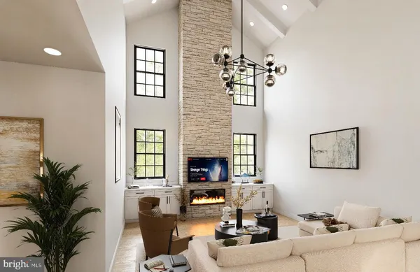 a living room with furniture flower pot and a fireplace