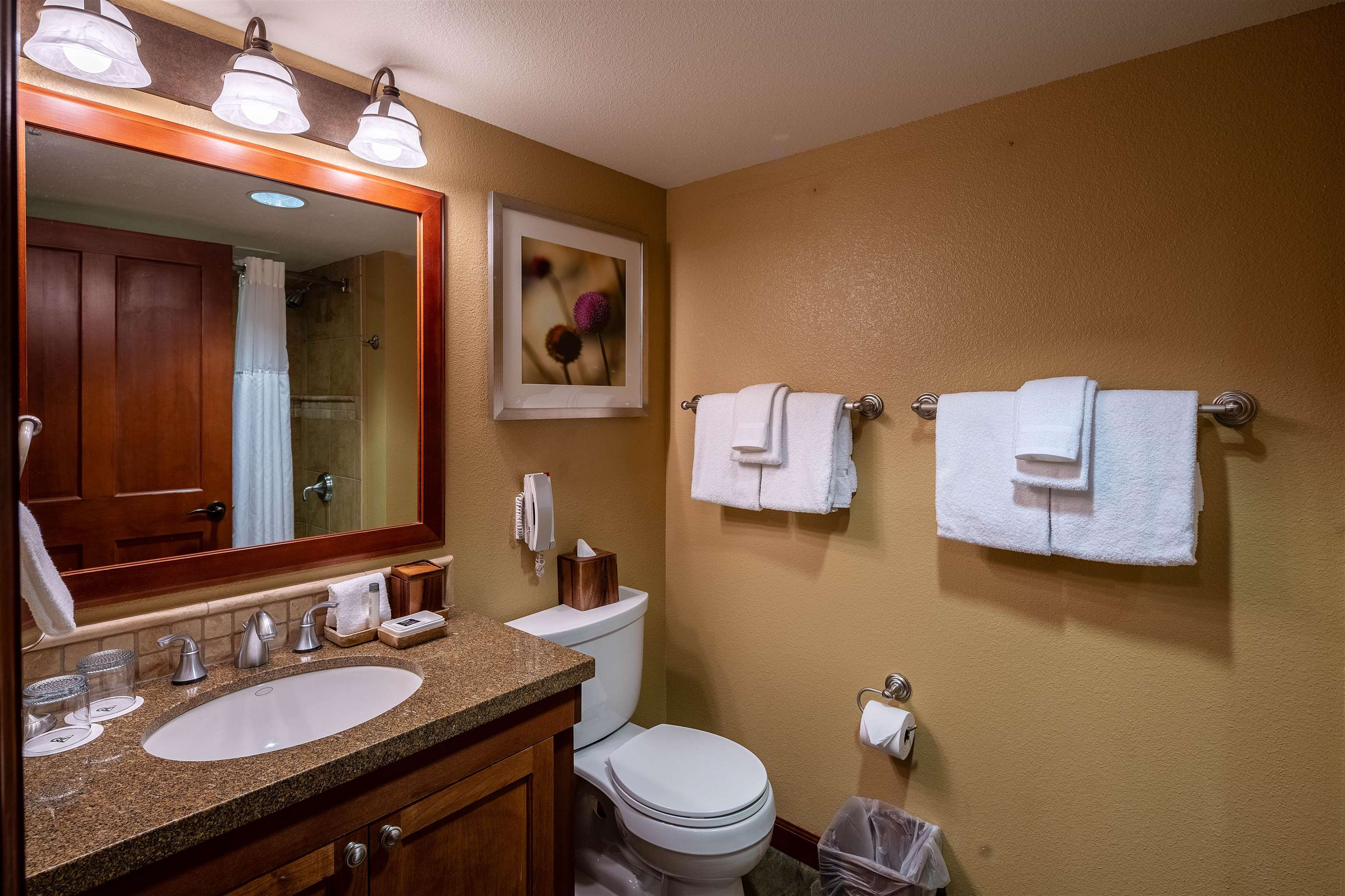 400 Resort Road, Unit 838 840 Olympic Valley, CA 96146 - Photo 19 of 21 a bathroom with a granite countertop sink mirror vanity and toilet