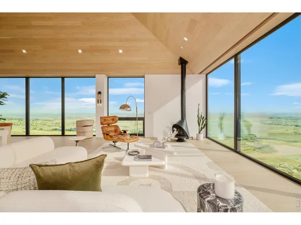 a living room with large window