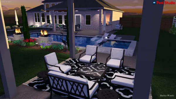 a view of a chairs and table in a patio