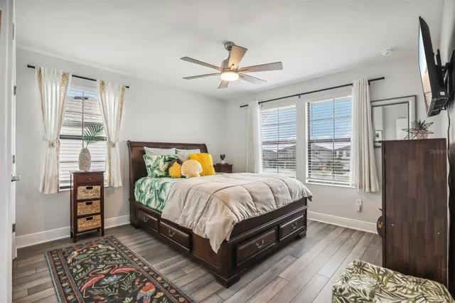a lobby with furniture and potted plant