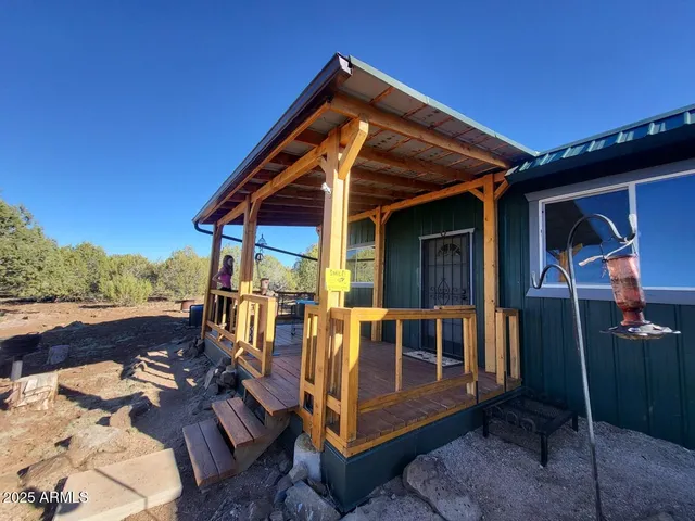 a view of a house with backyard and porch