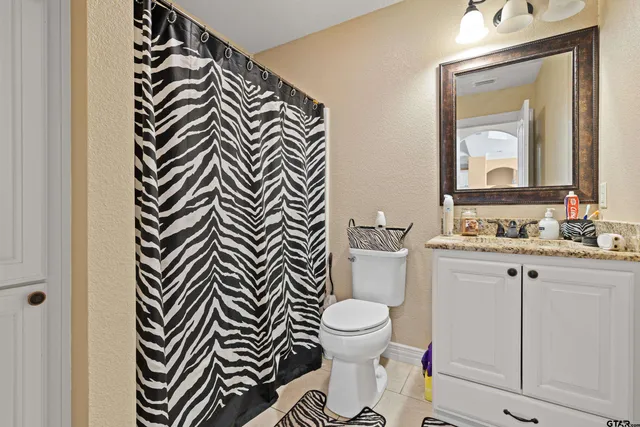 a bathroom with a sink a toilet and a mirror