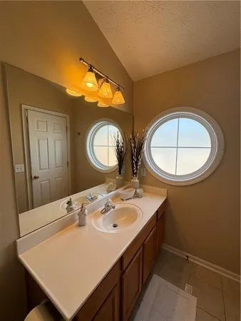 a bathroom with a sink a mirror and a toilet