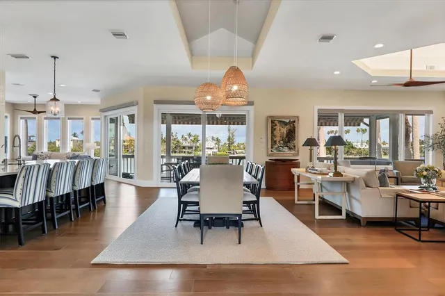 a view of a balcony with wooden floor