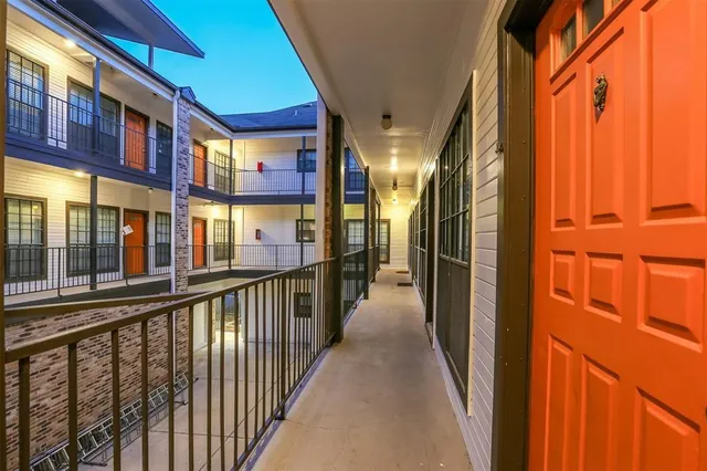 a view of a building from a balcony