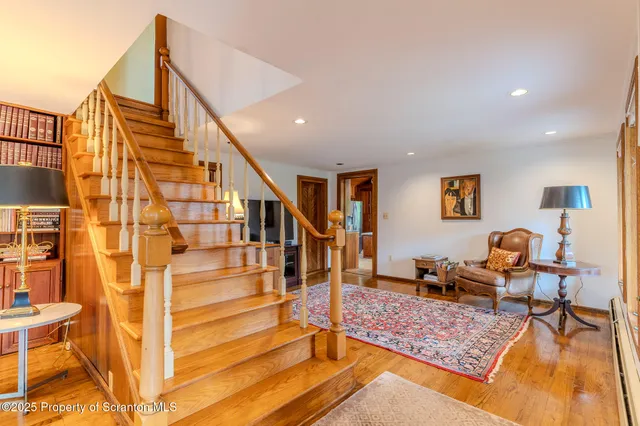 a view of a room with a large window