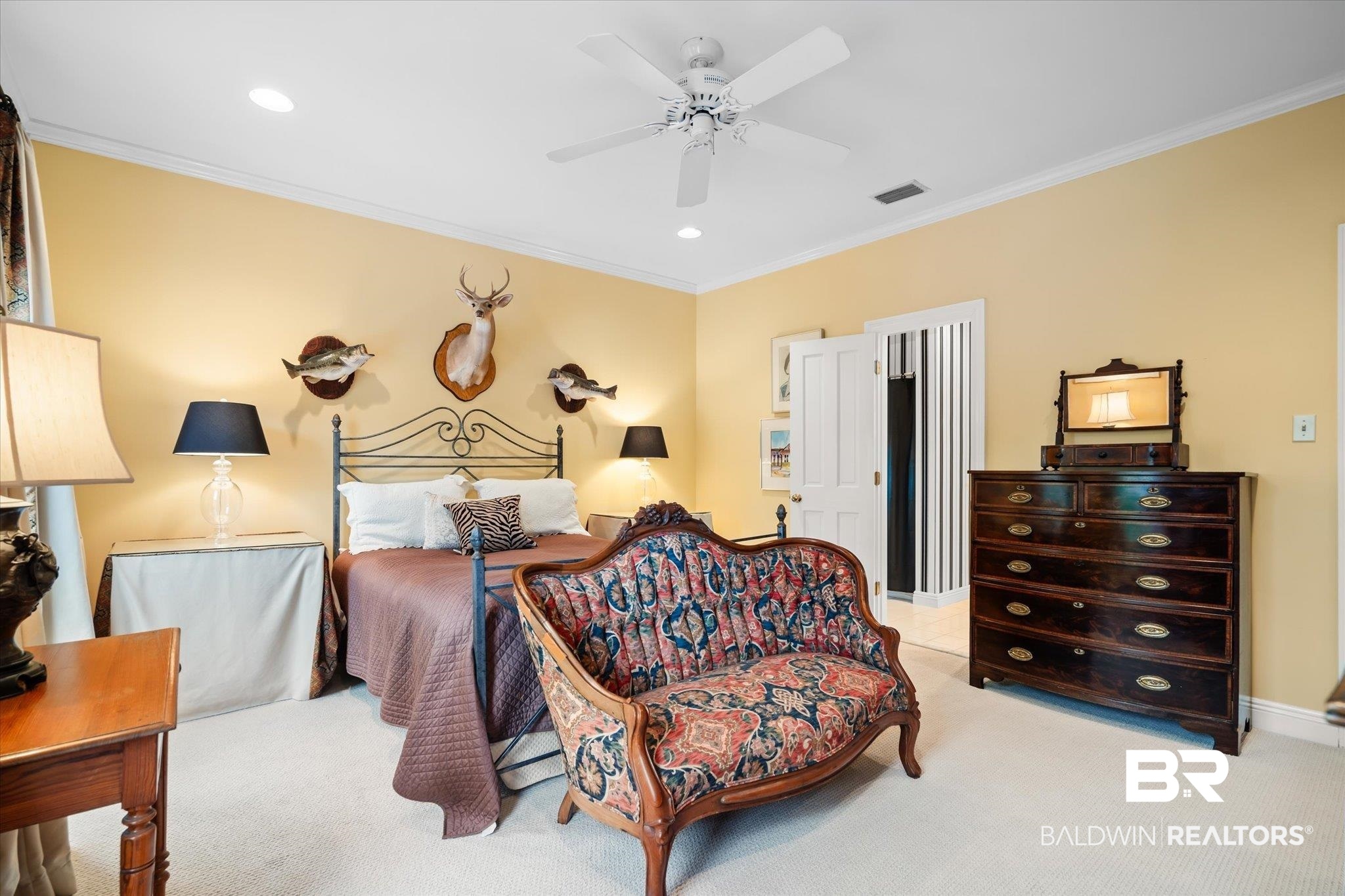 354 Dogwood Lane Mobile, AL 36608 - Photo 25 of 44 Carpeted bedroom with crown molding and ceiling fan