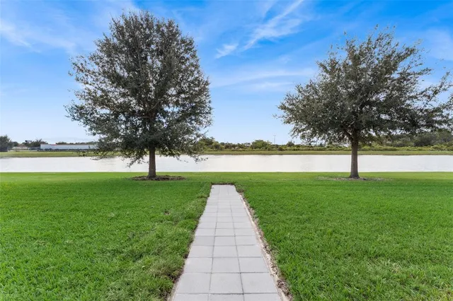 a view of a garden with trees