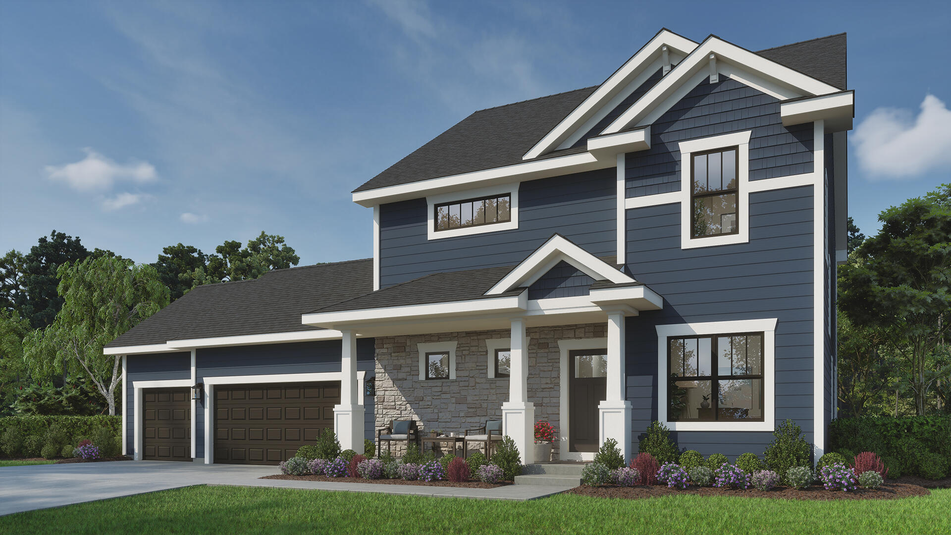 Driveway & Landscaping not included. Rendering shown may not reflect exact structural options or exterior selections of the home