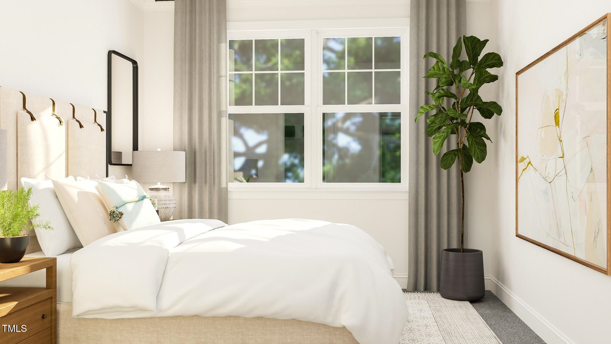 356 Calvander Lane Apex, NC 27539 - Photo 15 of 38 a bedroom with a bed and a potted plant next to a window