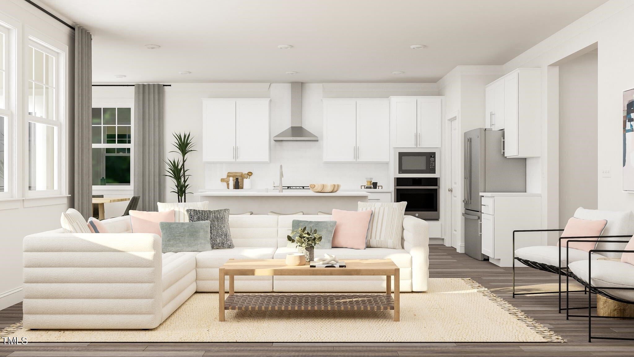 356 Calvander Lane Apex, NC 27539 - Photo 3 of 38 a living room with stainless steel appliances furniture and a kitchen view