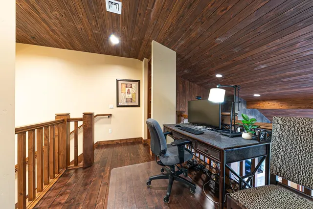 a workspace with furniture