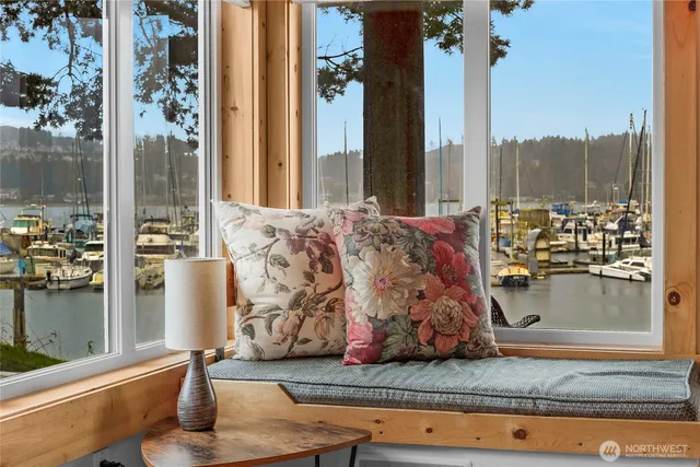 a living room with large window