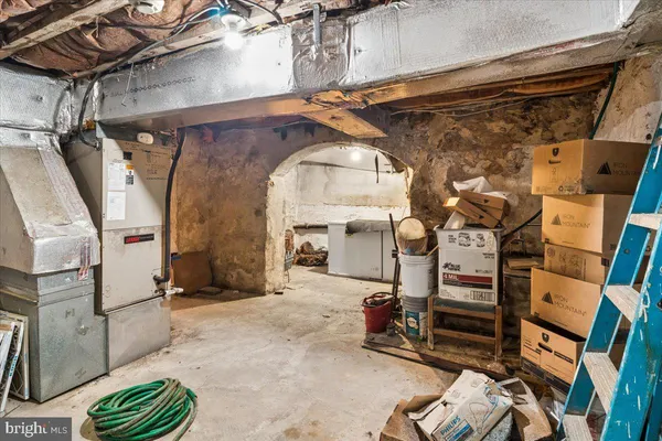 a view of a garage with car parked