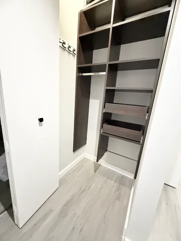 a view of walk in closet with empty racks