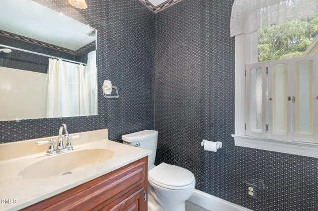 a bathroom with a sink a toilet and a mirror