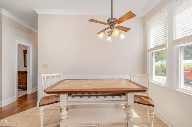 a room with table and window
