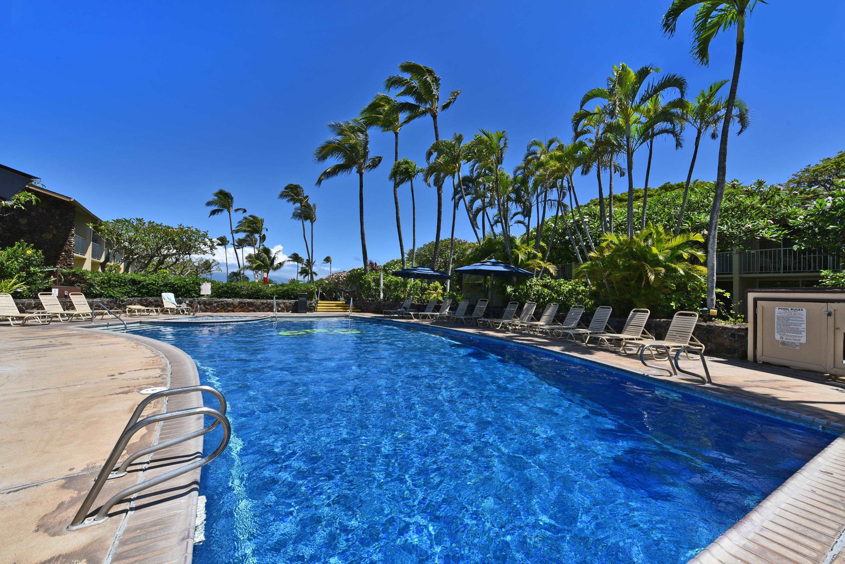 5315 Lower Honoapiilani Road, Unit F147 Lahaina, HI 96761 - Photo 32 of 41 a swimming pool with outdoor seating and plants