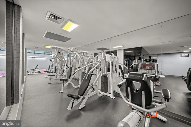 a view of a room with gym equipment