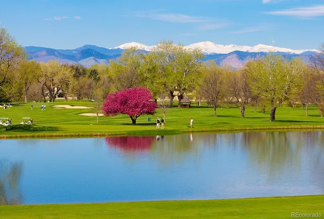 a garden view with a seating space