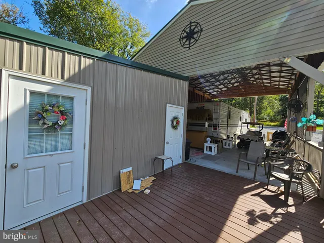 an outdoor space with seating