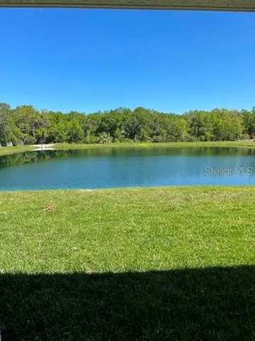 a view of a lake with a city