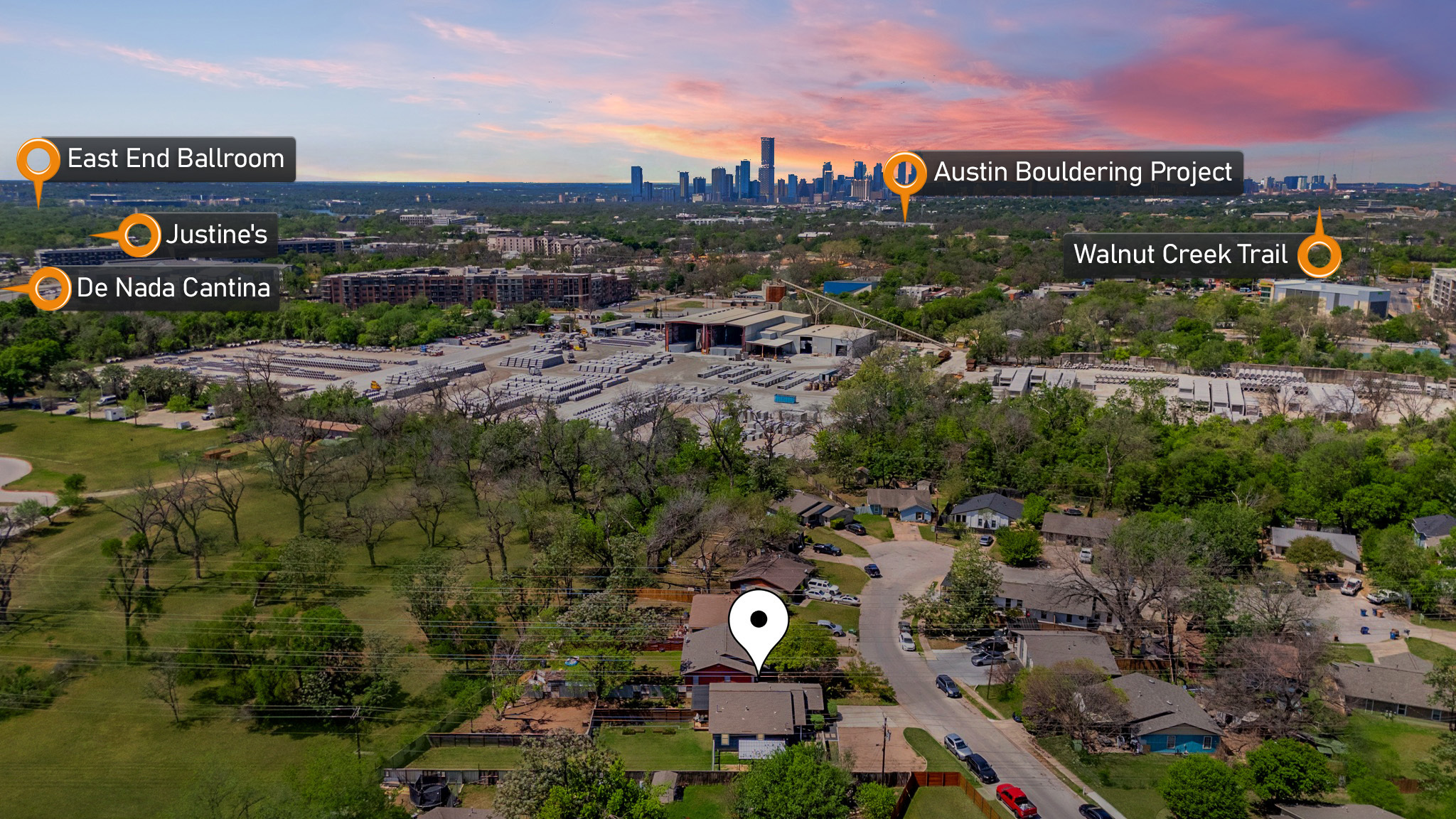 5707 Tracy Lynn Lane, Unit A Austin, TX 78721 - Photo 3 of 33 Aerial view at dusk of a view of skyline