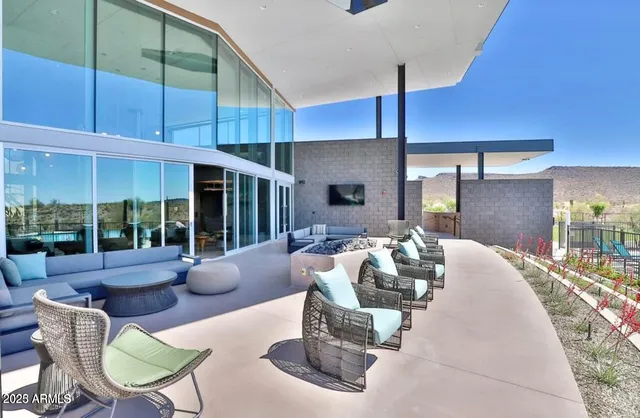 a view of a backyard with large trees