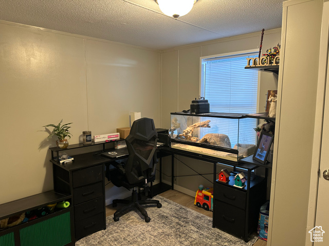 1375 West 500th North, Unit 95 Provo, UT 84601 - Photo 13 of 19 Office with a decorative wall, light wood-style floors, and a textured ceiling