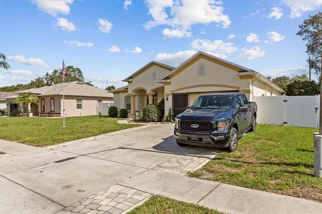 a car parked in front of a house