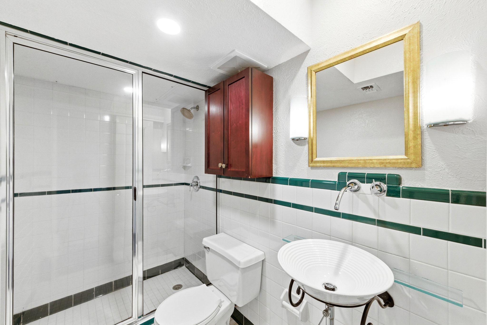 505 West 7th Street, Unit 106 Austin, TX 78701 - Photo 14 of 21 Full bath featuring a stall shower, a textured wall, tile walls, and recessed lighting