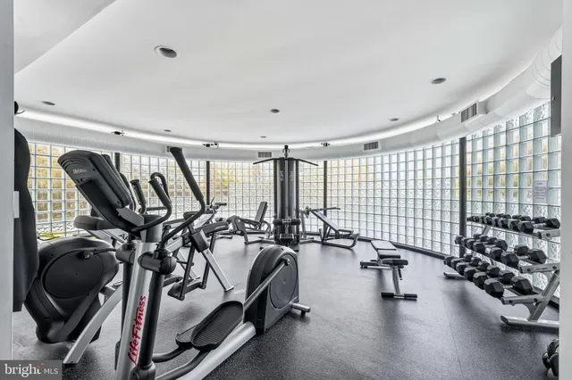 a view of a room with gym equipment