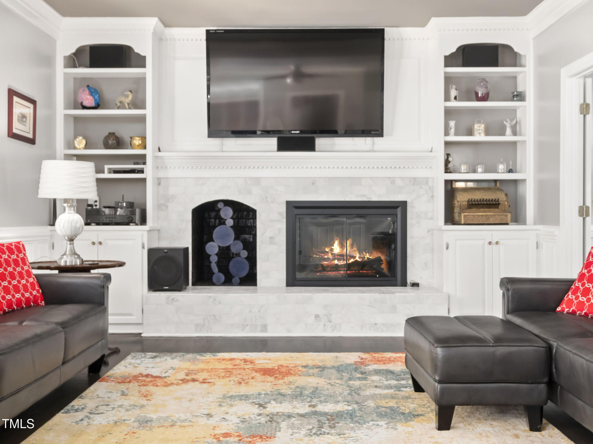 2828 Croix Place Raleigh, NC 27614 - Photo 8 of 58 Marble hearth and fireplace with custom built ins.