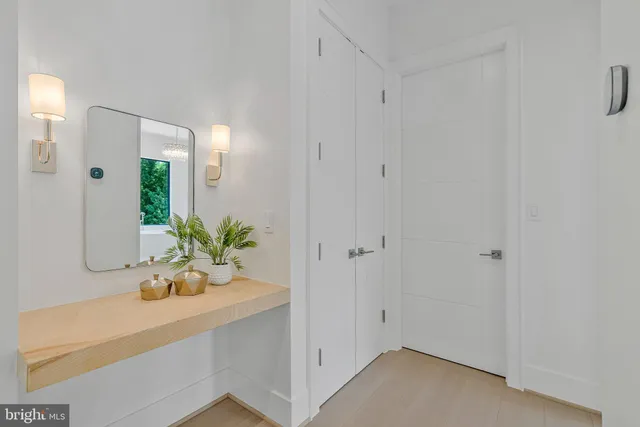 a view of a room with porch and wooden floor