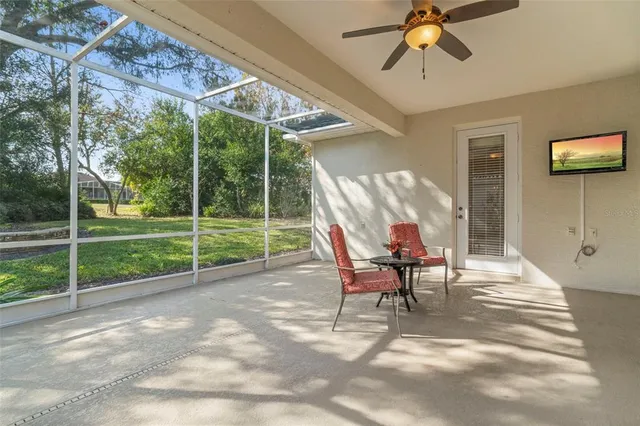 a view of a park with large trees