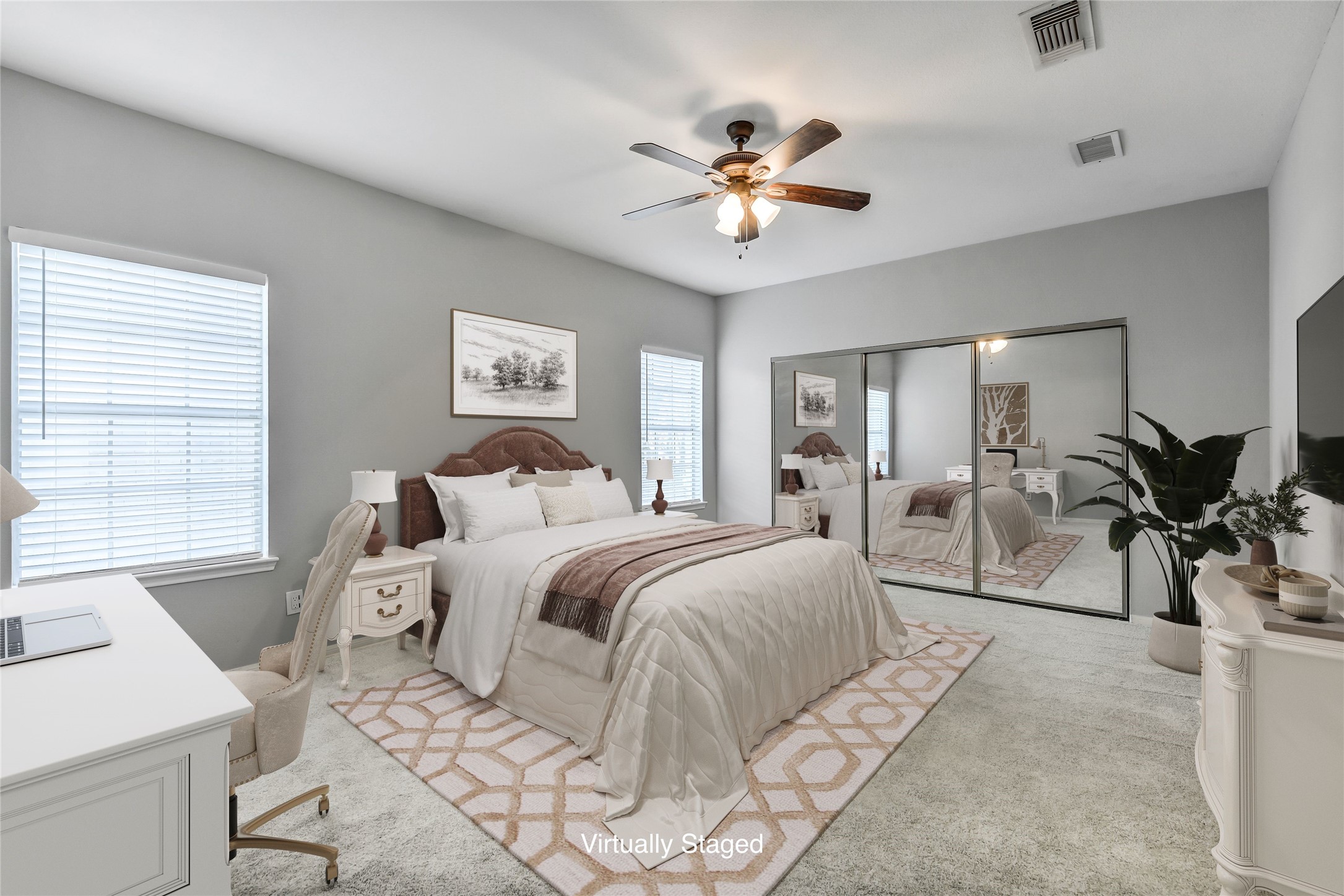 4001 Tanglewilde Street, Unit 1402 Houston, TX 77063 - Photo 16 of 23 This generously sized second bedroom, with fresh carpeting and a spacious mirror-faced closet, offers versatile potential as a guest room, child’s room, home office, or ideal roommate setup.