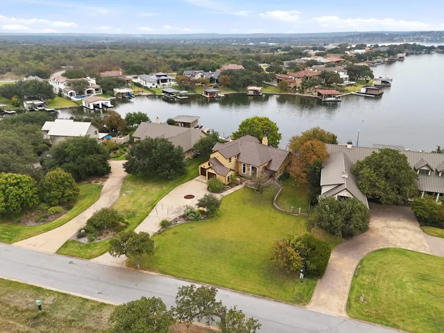 a view of a lake with a houses