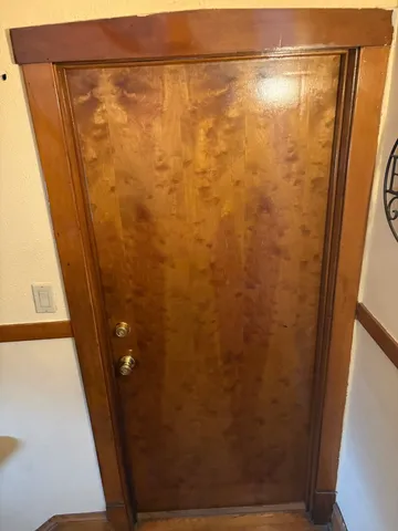 a view of a door with a window