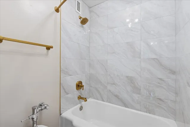 a bathroom with a bathtub