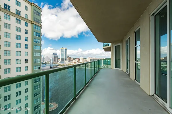 a view of a city from a balcony
