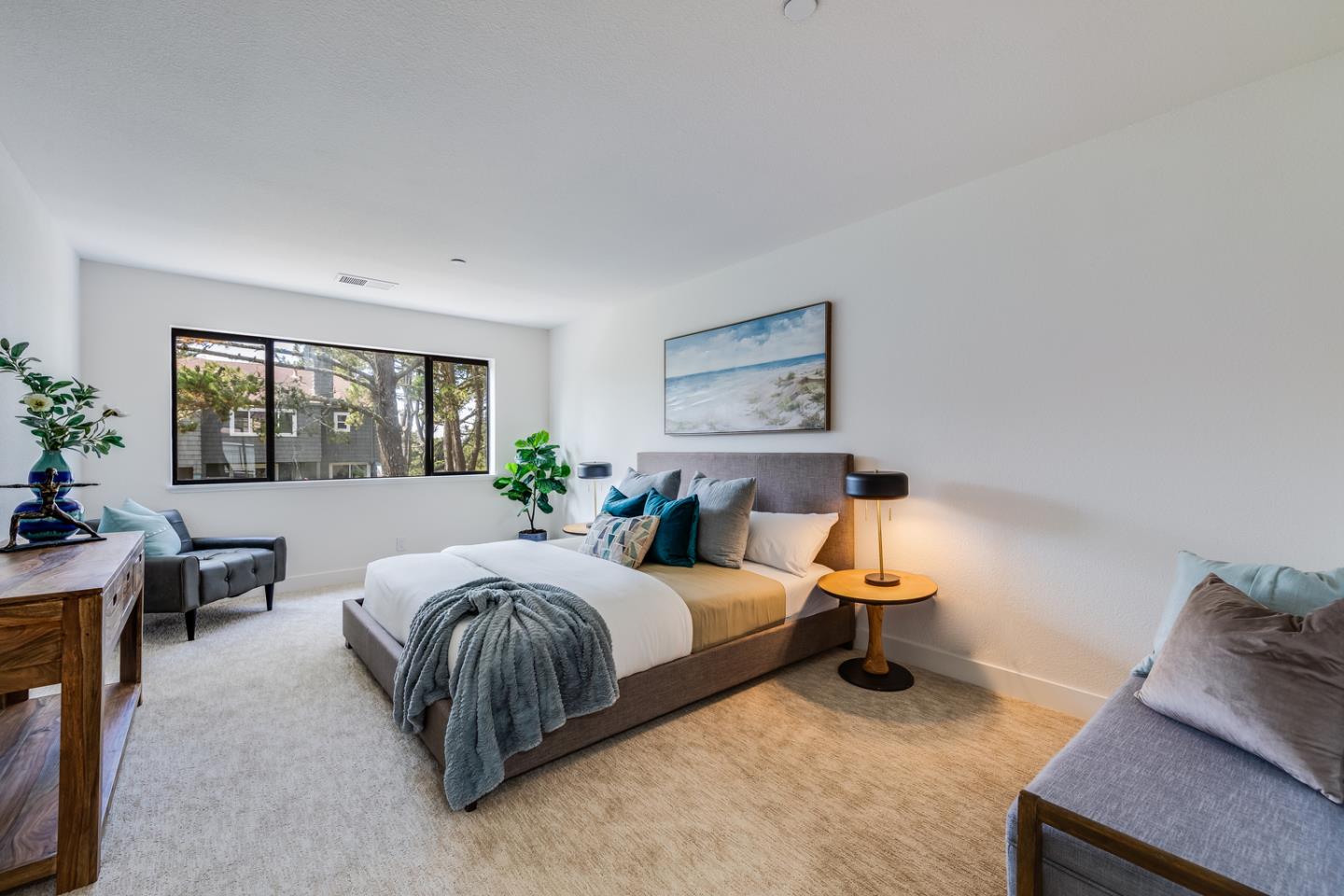 645 Sharp Park Road Pacifica, CA 94044 - Photo 19 of 34 a bedroom with a bed and large windows