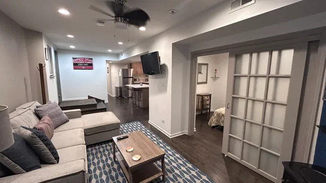 a living room with furniture