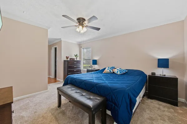 a aerial view of a yard in front of the house